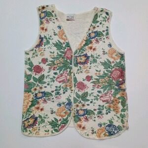 Vtg Denim Republic Knitted Floral Sweater Vest Boho Cottagecore Small